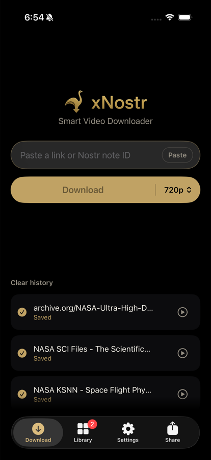 A finished download listed on the xNostr download screen